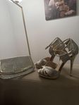 Jimmy Choo, Glitter fabric platform sandals & clutch bag