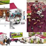 Schleich hästgård, hästar, bil mm