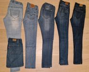 5 par jeans + 1 jeanskjol stl W27/L30