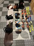 Snowboard, twintipskidor, snowboardboots, slalompjäxor