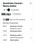 SJ biljett 23-30/12 Stockholm - Skene via Herrljunga (retur)