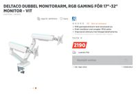 DELTACO Gaming RGB Spring-Assisted Dual Monitorarm Vit 