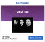 Två biljetter Sigur Rós 30:e Nov 