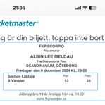 2 biljetter Albin Lee Meldau Göteborg 6/12