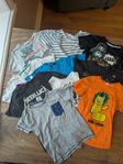 9 t-shirts + 1 linne (storlek 122/128)