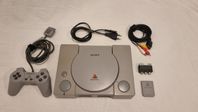 Playstation 1 + Original kontroll och minneskort + Tillbehö