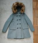 Zara Grey Hooded Duffle Style Coat with Faux Fur Trim - M