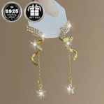 Star Dangle Earrings with Cubic Zirconia, 925 Silver Posts