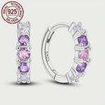 925 Sterling Silver Pink-Purple Zirconia Hoop Earrings