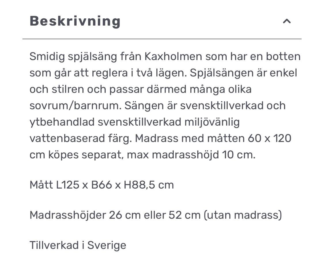 Spjälsäng Kaxholmen sängfabrik