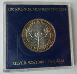 Svenskt Minnesmynt 100 kr 1984 i silver 925/1000