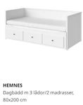 Hemnes vit dagbädd 3 lådor/1 madrass ikea