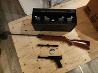 luftgevär luftpistol kikarsikte och skottbox 