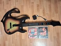 PS3 GUITAR HERO GITARR + DONGEL SAMT 2 SPEL I KANON SKICK