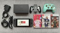 Opatchad Nintendo Switch + 3 spel + Wireless Controller