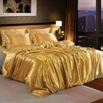 Satin sheet set duvet cover ~200×200cm in gold color