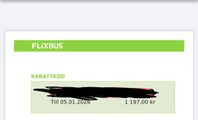 Flixbus presentkort värde 1197 kr