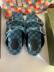 Gucci Blue GG Supreme Canvas Flat Slides