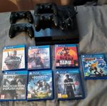 Playstation 4, 500Gb, 7 spel, 4 trådlösa handkontroller