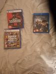 Gta 5 PS5, modern warfare 3 PS5 och Harry Potter bluray film