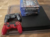 Playstation 4 Slim + 2 Handkontroller samt spel