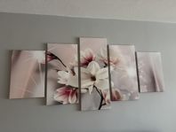 Vacker tavla Magnolia i 5 delar canvas vit rosa nyskick