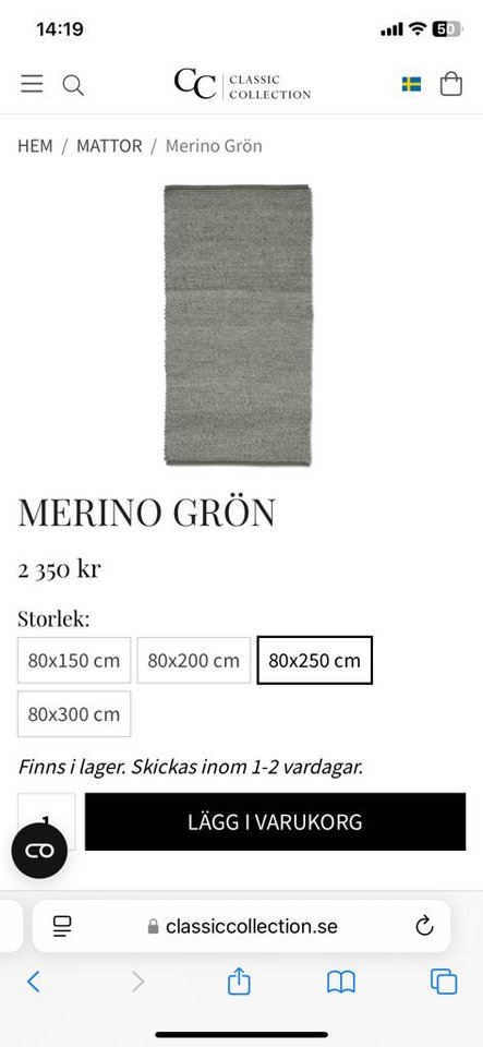 Merino Grön matta från Classic Collection