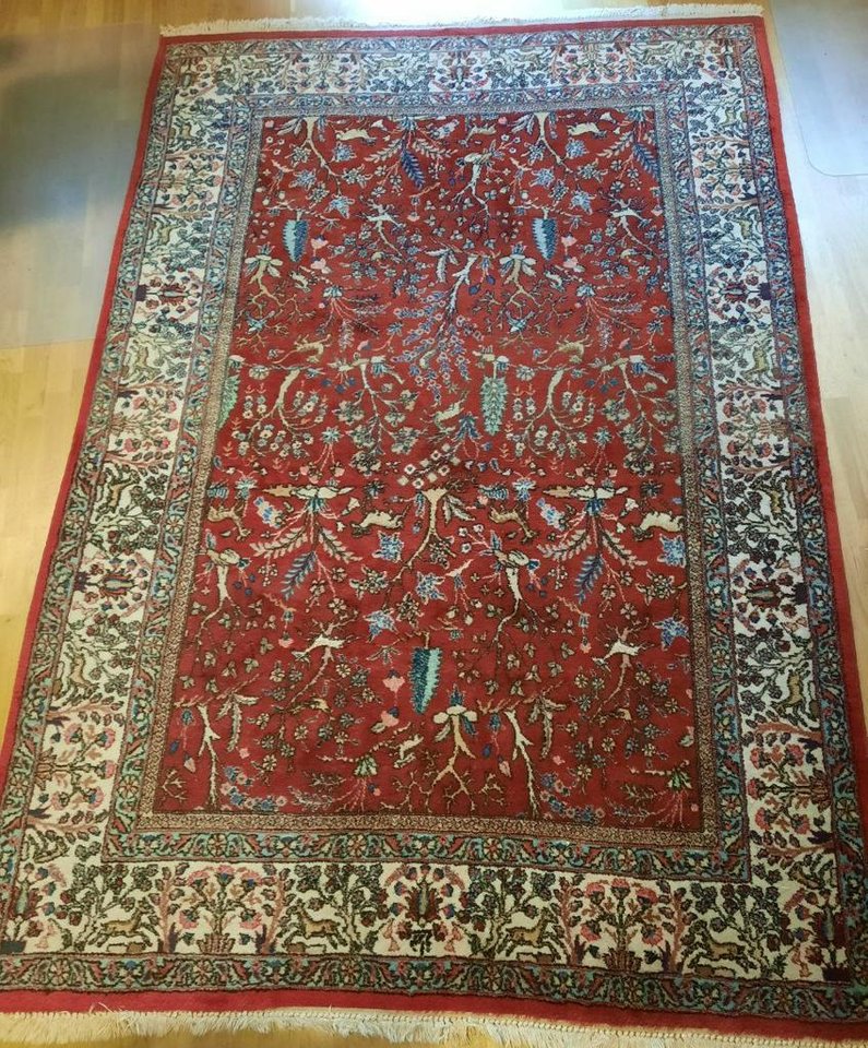 Vacker halvantik matta med Tabriz-motiv – 190 x 282 cm