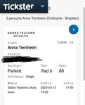 Två biljetter Anna Ternheim 13/3 (Södra Teatern)