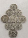 9 Enkkronor Oscar ll  B serien 1877-1889 Silver 800/1000