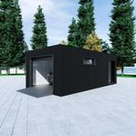 BOX ON BOX – Isolerat garage med port, WPC-panel 30 m2