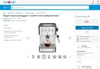 Elegant espressobryggare i rostfritt med mjölkskummare