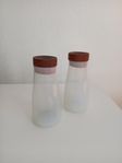Vintage Retro Salt & Peppar ströare glas/teak