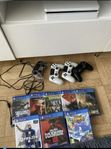 Playstation 4 Slim White, 4 Kontroller + 8 Spel