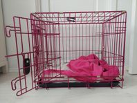 Hundbur stålbur metallbur rosa metallic + tillbehör