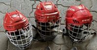 Hockeyhjälm, hockeybyxor, handskar, Bauer, CCM, ishockey