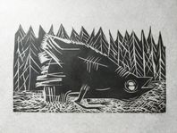 Torsten RENQVIST Signerad träsnitt "Fågel i en skog”, 19