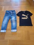 Jeans (stl 116) och t-shirt (stl 7-8 år)