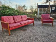 Soffgrupp Hallonrött skinn 60-tal, Design Gillis Lundgren