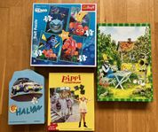 Pussel, fina äldre i trä, nyare som Pettson, Halvan, Pippi