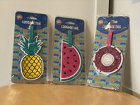 3 helt nya luggage tag (bagagebricka); melon, donut, ananas.