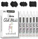6x White Chalk Pens for Chalkboards with 50 Black Labels