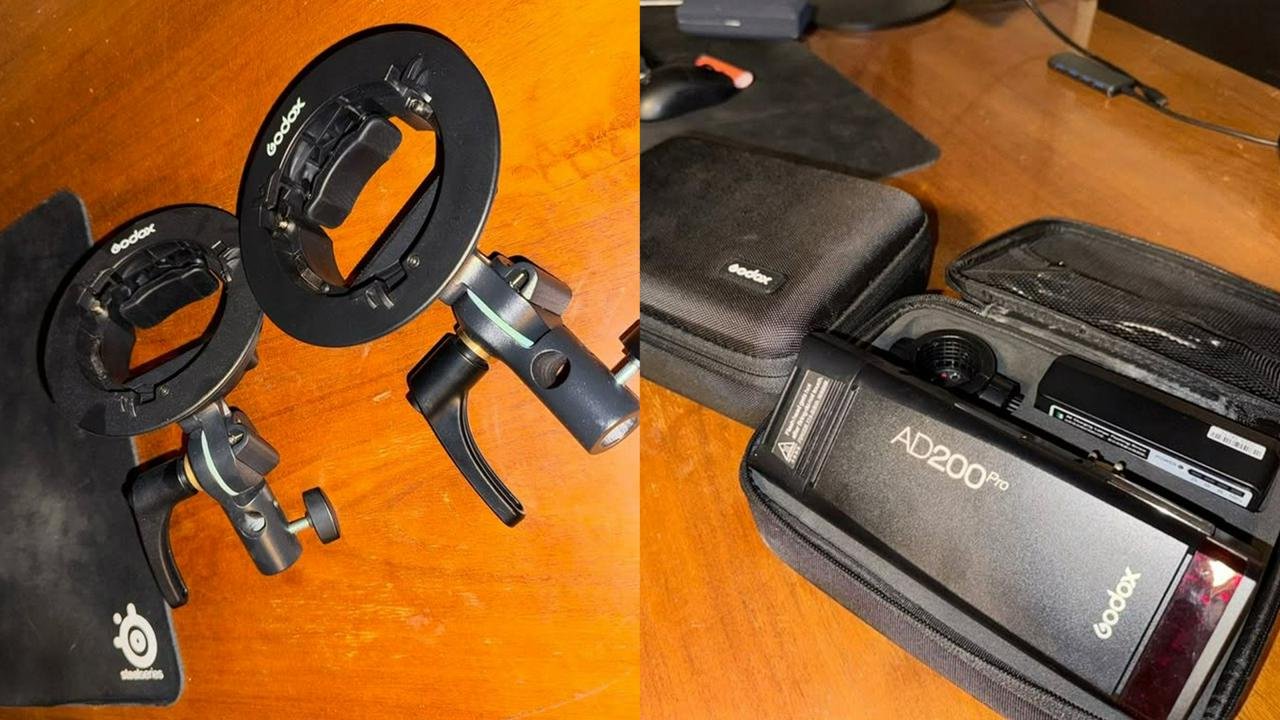 Blixtar, videoljus, stativ + ...