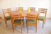 Vintage Ikea, retro matgrupp i teak, 6st stol & runt bord.