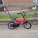 Barncykel 12 tum med stång och stödhjul