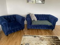 soffa grupp 3 sits 2 sits och 1 sit sammet blå 