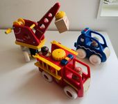 BRIO polisbil, brandbil och lyftkran