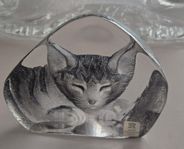 Glasskulptur Mats Jonasson,Målerås Wildlife Svart Katt