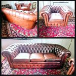 Chesterfield 3-sits soffa (defekt fåtölj medföljer)