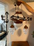 Vintage taklampa i koppar med glaskupor 